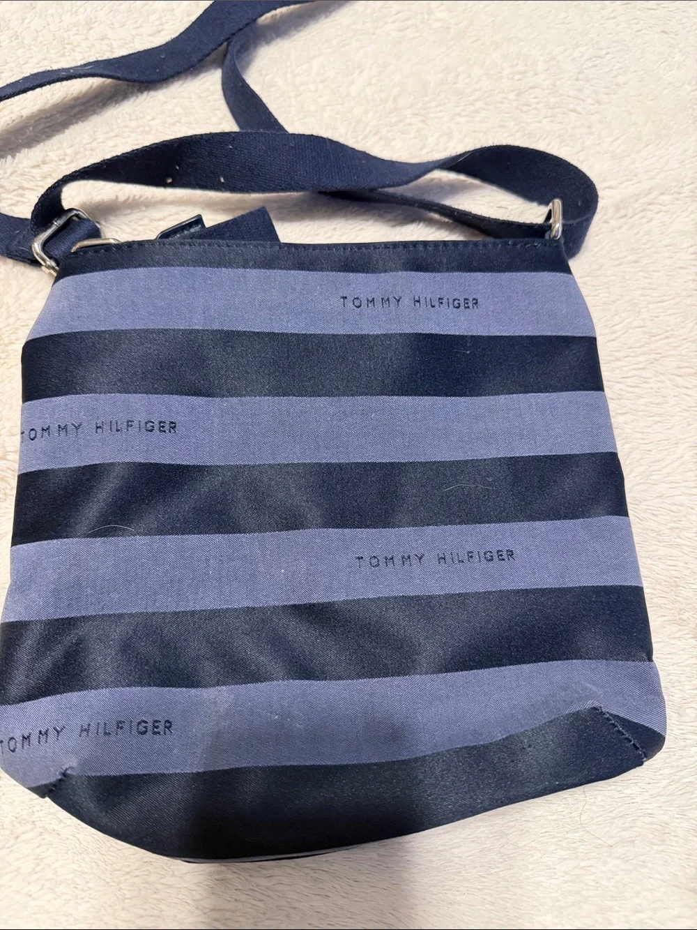 Tommy Hilfiger Navy and Black Striped Messenger Crossbody